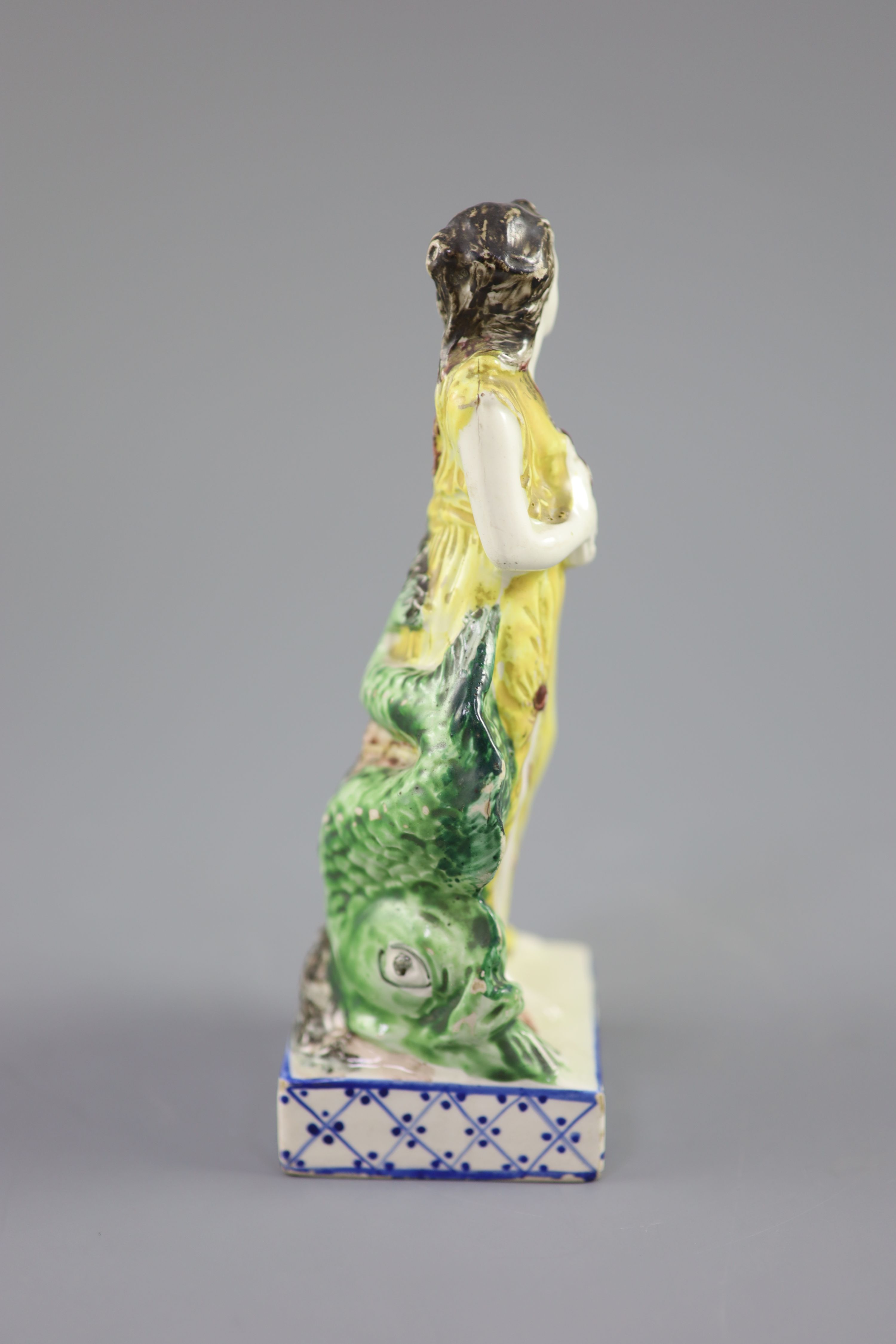 An enamelled creamware figure of Venus, attributed Leeds Pottery, c.1790-1800, 16.2cm high